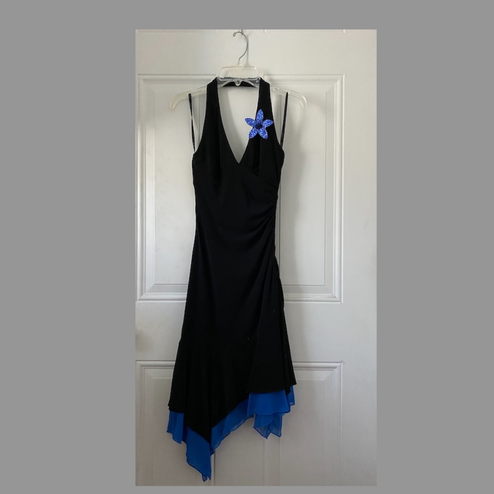 Black Blue Halter Top Dress NWOT S/XS Prom Formal